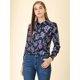 thumbnail image 3 of Camisa de oficina Allegra K de manga larga con blusa formal informal estampada para mujer Morado Floral XS, 3 of 6