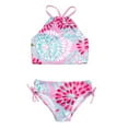thumbnail image 1 of Qmyliery 2Pcs Children Summer Swimwear, Floral Hanging-Neck Backless Tops + Drawstring Briefs Suit for Girls, 3-14 Years, 6 Colors, 1 of 9