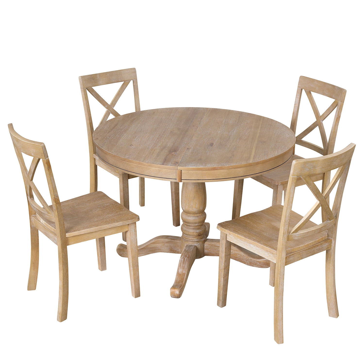 Kadyn 5 Piece Kitchen Dining Table and Chair Set, Dining Table Set for 4, Round Table and 4 Kitchen Room Chairs, Natural Wood Wash