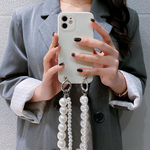 Samsung Galaxy S23 Ultra S22 S21 Plus S20 FE A53 Pearl Strap Case INS Cadena Crossbody Collar Cordón Suave Cubierta Gao Jiahui unisex