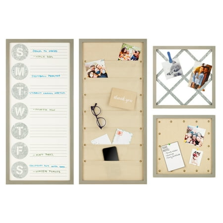 Gallery Solutions 4-Piece Wall Organization Command Center Set with Storage and Weekly Calendar, Gray