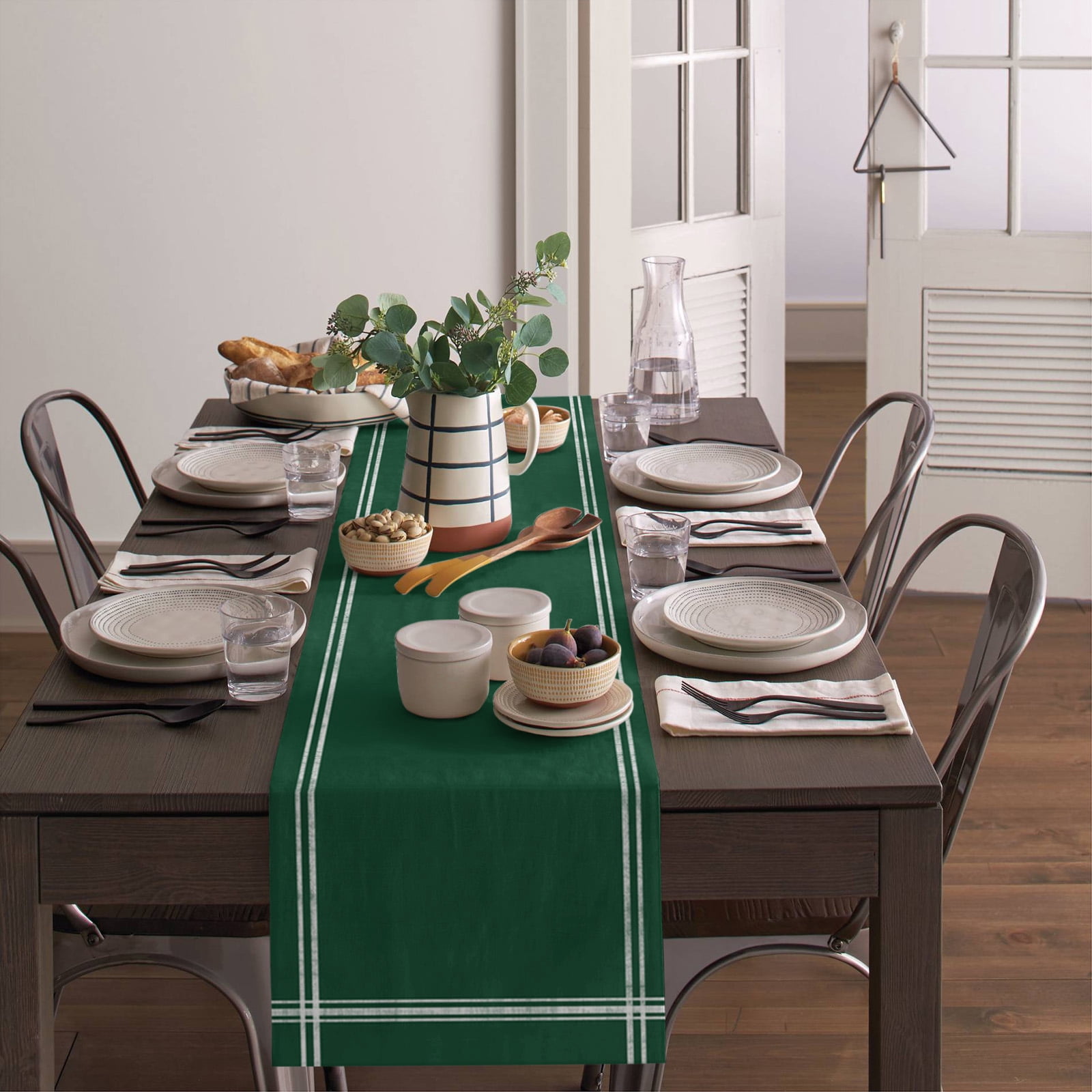 Table Runner Dresser Scarves 90 Inch Long, Modern Minimalism Hunter Green Linen Dining Table Runners St Patricks Olive Green Tabletop Scarf for Wedding Holiday Party Kitchen