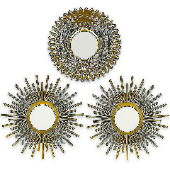 Wall Mirror 3 Pices Round Mirror For Wall Decoration In House, Living Room And Bedroom Mirror Sun Hang On Wall Mirror Mirror Gold For Dcoration - Dor