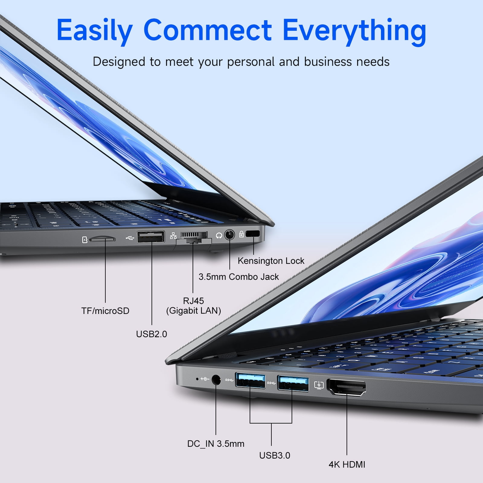 HYYUO Laptop Compter, 14inch FHD Display, 8GB RAM 256GB ROM Intel 6500Y with 2 Cores Office 2024 Windows 11 WiFi 5 BT5.0 for Business, Beginners, Student, Dark Gray