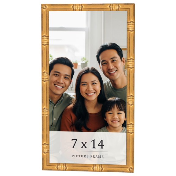 7x14 Frame Gold Bamboo Solid Wood Picture Frame | 1 Inch Moulding Width | Interior Frame Depth 0.75