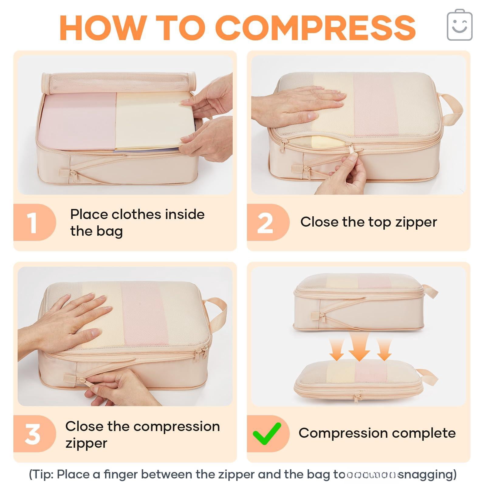 2/6/9/11 Set Packing Cubes For Travel Compressible Expandable Large Luggage Suitcase Organizer Bags Clothing Durable Space Saver Storage Bags(beige)