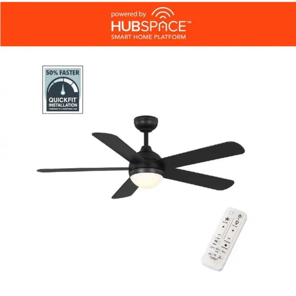 Hampton Bay Morland 52 in. Smart Indoor/Covered Outdoor Matte Black Ceiling Fan with Remote and Integrated LED Powered by Hubspace
