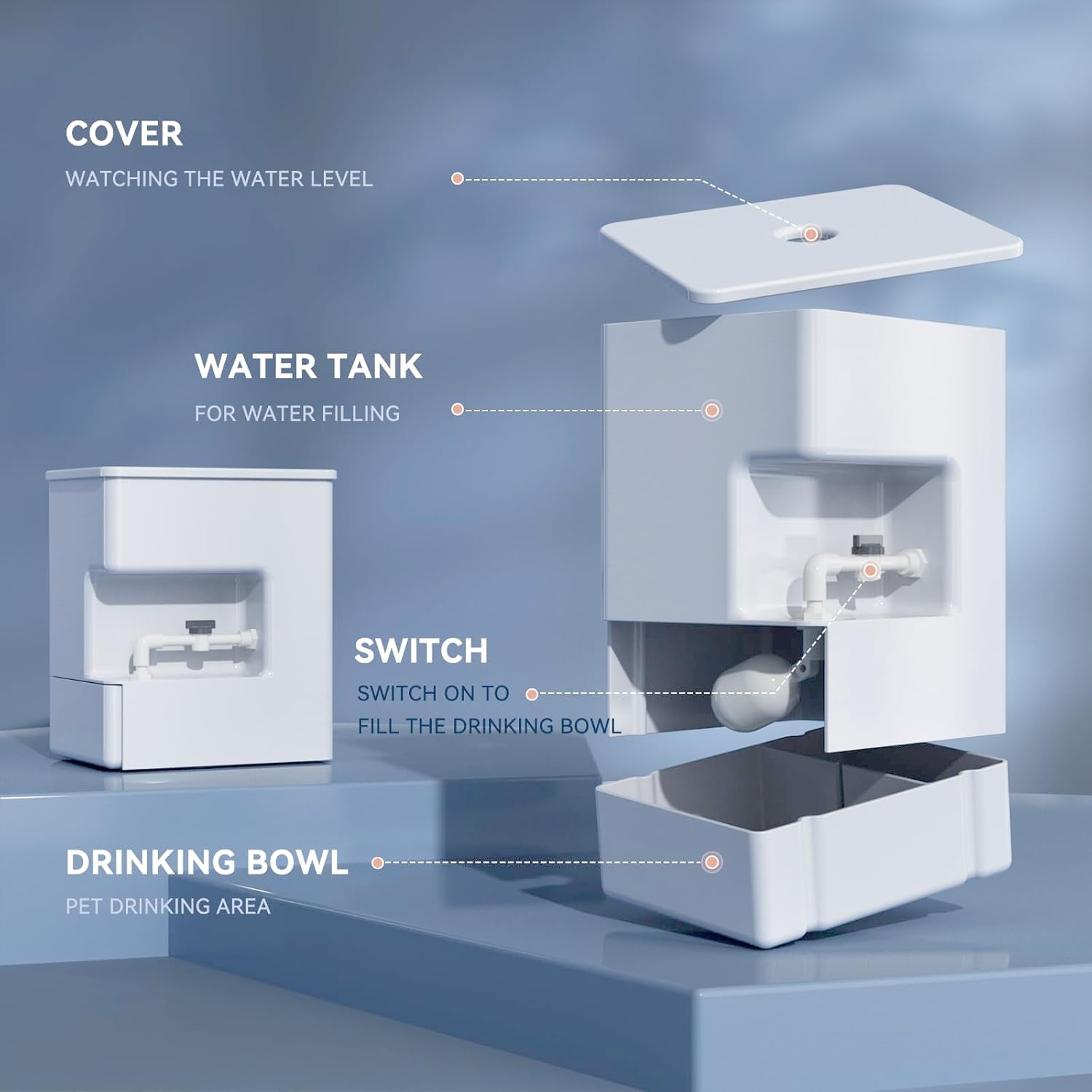 Tapeta Automatic 8L Gravity Water Bowl Dispenser for Dogs and Cats, Large Capacity Floating Ball Feeder