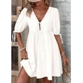 thumbnail image 6 of Womens Summer Casual Short Sleeve Dresses A Line Bow-Knot Tie Front Babydoll Loose Cute Mini Dress Cream White XL, 6 of 10