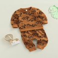 thumbnail image 3 of Autumn Causal Infant Boy Clothes 2pcs Cartoon Dinosaur Printed Long Sleeve Sweatshirt Pants Set Yellow 18-24 Months, 3 of 9