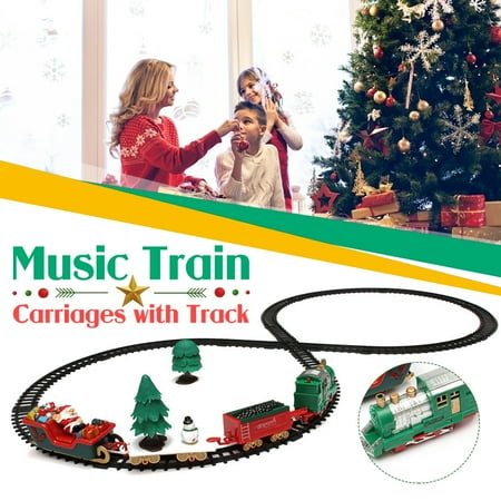 Train Track On Christmas Tree Christmas Train Set with Lights and Sounds Railway Tracks for Under The Christmas Tree Electronic Toys for Boys and Girls Battery Operated Toys Gift for Kids ()