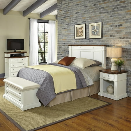 Home Styles Americana King/California King Headboard, Night Stand, Media Chest and Upholstered Bench