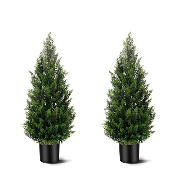 Artificial Potted Cedar Tree 3FT Tall 2 Piece Set,Outdoor Indoor Artificial Pine Tree Plants,Simulation Simulation Plants Front Porch Decor,Artificial Shrubs Cypress Tree For Home Front Door Office