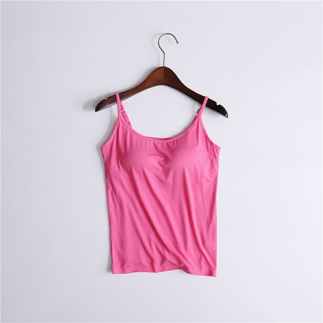 LSLJS Débardeur à Bretelles Spaghetti pour Femmes Débardeur Décontracté Col Rond Bretelles Couleur Unie Sans Manches avec Coussin de Poitrine Sans Anneau en Acier sous-Vêtement de Sport Yoga