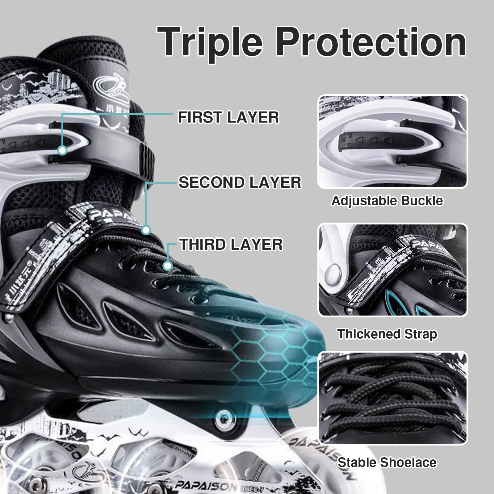 GIATUEE Inline Skates for Men Women, Light up Wheels Adjustable Size Roller Skates(XLarge)