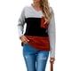 thumbnail image 2 of Women Sweatshirt, Chest Pocket V Neck Color Block Breathable Women Long Sleeve Top For Home For Office ANGGREK No, 2 of 7