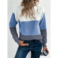 thumbnail image 4 of Women'S Fall Winter Fashion Casual Round Neck Ribbed Knitted Colorblock Drop Shoulder Long Sleeve Sweater Blue XXXL, 4 of 9