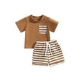 thumbnail image 1 of xiaxaixu Ensemble Pantalon pour Enfants Filles Garçons, Haut Décontracté de Fête à Manches Courtes Col Rond + Ensemble Short Ample à Rayures avec Cordon, 1 of 8