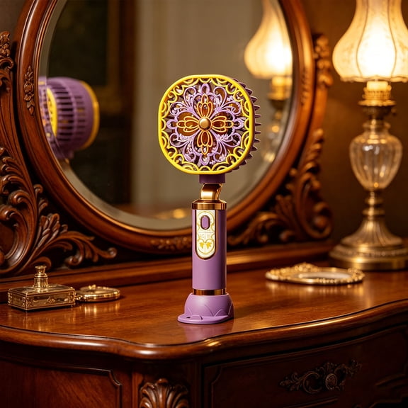 Portable Handheld Fan USB Rechargeable Mini Fan 3 Speed Vintage Floral Design Phone Stand Cooling Fan, Compact Strong Airflow Phone Holder Fan, For Travel Office Home Shopping Outdoor Use