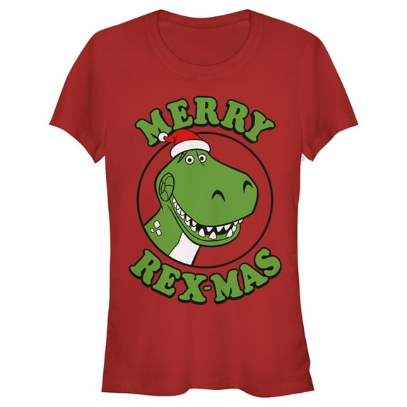 Junior's Toy Story Christmas Santa Rex Graphic Tee Red X Large