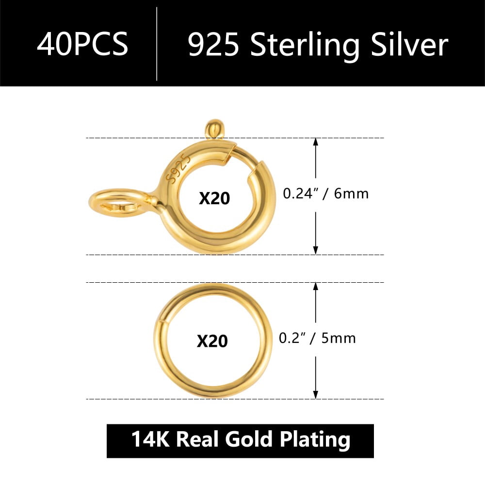 Lancharmed Gold Bracelet 14K Gold Plated Connecting Clasp Spring Clasp 20Pcs Open Loop 20Pcs Necklace Jewellery Clasp Necklace Extenders for Women 10 Dollar Gifts