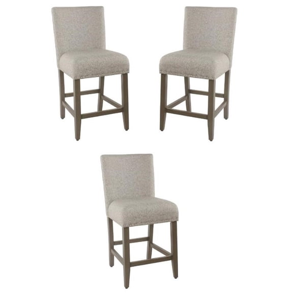 Home Square 24" Fabric Counter Stool with Nailheads in Warm Gray - Set of 3