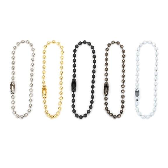 PAMINGONO 100Pcs Adjustable Golden Metal Bead Steel Chain Keychain Tags