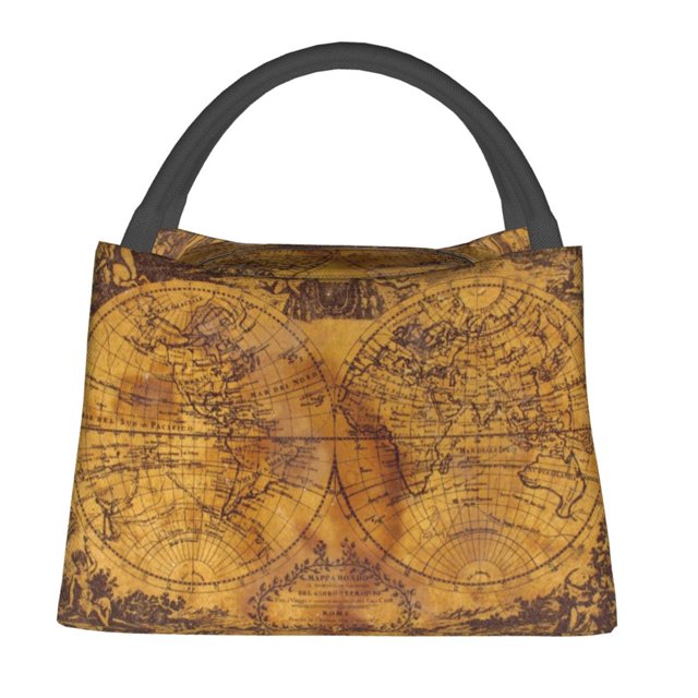 Fotbe Vintage Map Bolsa Térmica Portátil con Estampado, Bolsa de Entrega de Alimentos Aislada, Bolsa Reutilizable de Gran Capacidad para Comidas y Supermercado