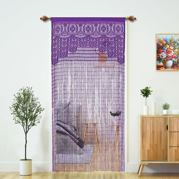 Cortina YaoYue con cordón de macramé, 90 x 200 cm, color morado