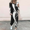thumbnail image 2 of DeHolifer Womens Sweatsuits 2 Piece Set Crewneck Pullover Strip Print Tops And Pants Jogging Outfits Lounge Tracksuit Set Black 2XL, 2 of 5