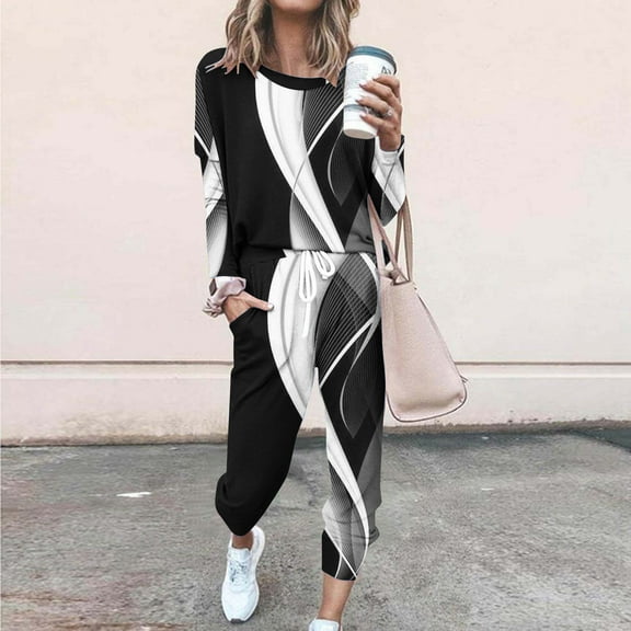ABPWLY Two Piece Outfits for Women Lounge Sets for Women Casual Plus Size Long Sleeve Pullover Top and Jogger Pant 2 Piece Sets Track Suits with Pocket Two Piece Sets for Women