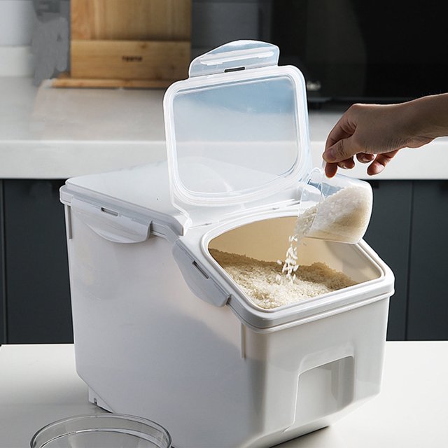 WJSXC Rice Storage Container with Measuring Cup BPA-free Suitable for Rice Grain Pet Food Flour1 Piece White Gray