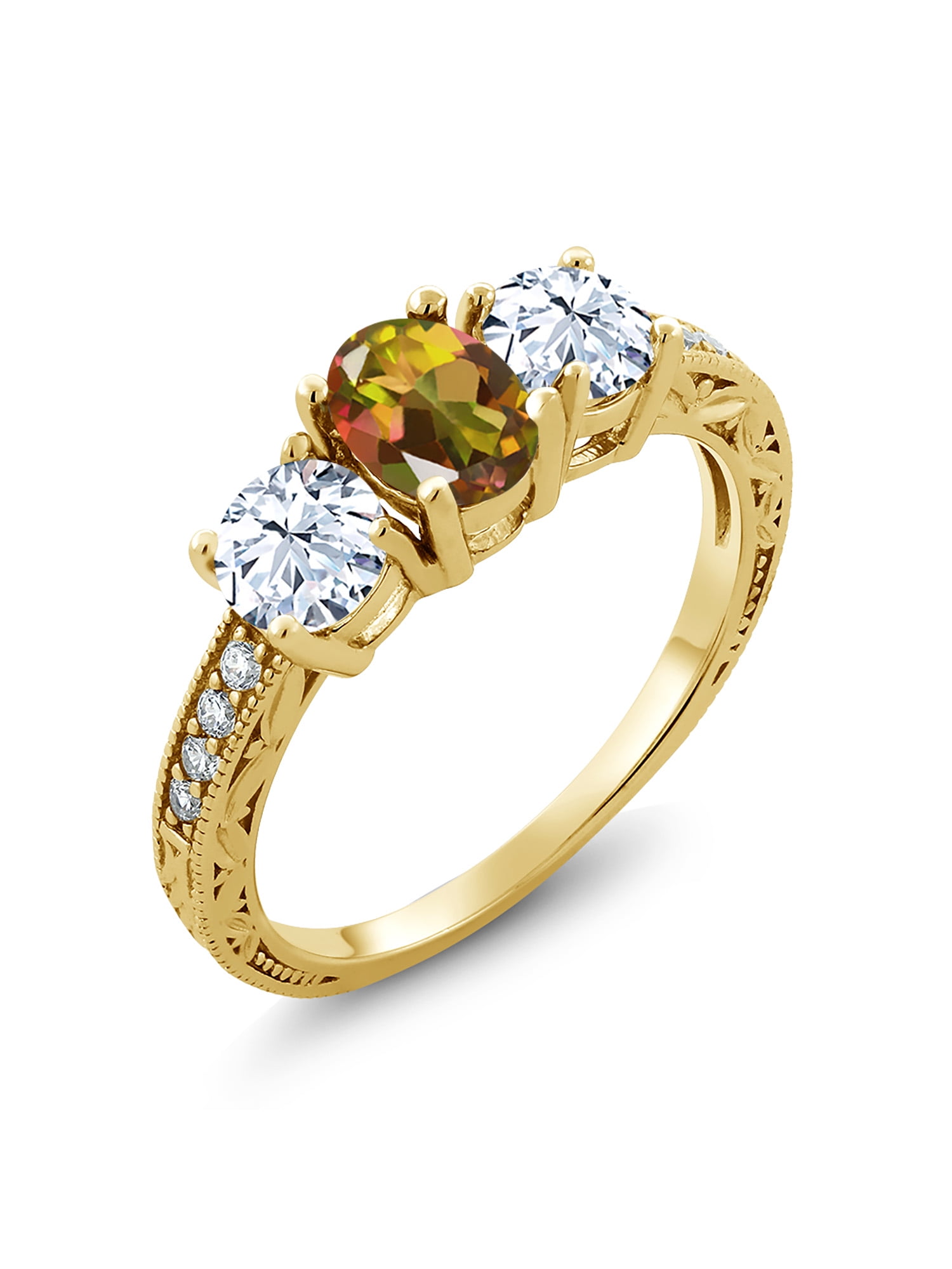 Gem Stone King 2.32 Ct Oval Mango Mystic Topaz 925 Sterling Silver Ring Gem Stone King 2.32 Ct Oval Mango Mystic Topaz 925 Sterling Silver Ring