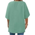 thumbnail image 3 of Plus Size Solid Color V-neck Loose Blouse Short Sleeved Casual Loose Tops, 3 of 5