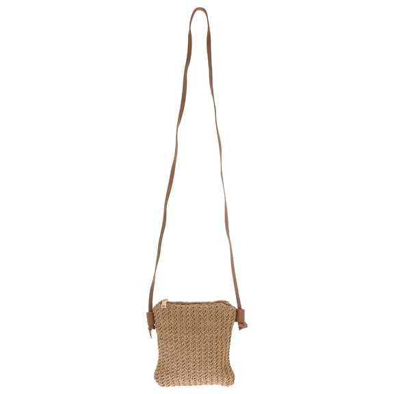 OULII Summer Beach Shoulder Bag in Light Brown Straw with Chic Zipper and Durable Design