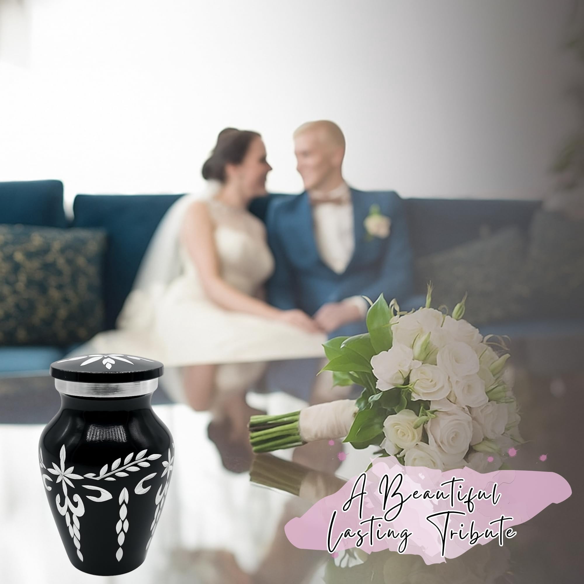Nova Niche Black Small Cremation Urn for Human Ashes – Handicrafted Memorial Keepsake with Velvet Box.(3"cu.in)
