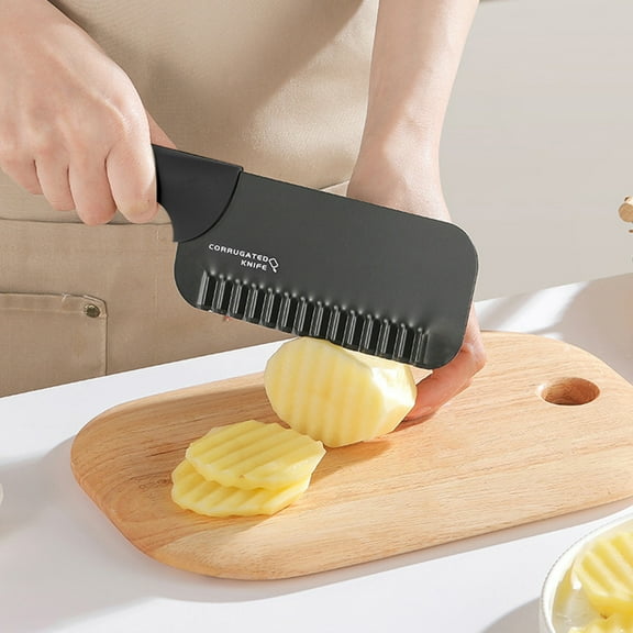 Stainless Steel Corrugated Knife, Wolf Tooth Potato Cutting Knife, Household Kitchen Knife, Wavy Blade, Slim and Sharp, Colorful Handle, Easy to Clean, Versatile for Hard Fruits Vegetables