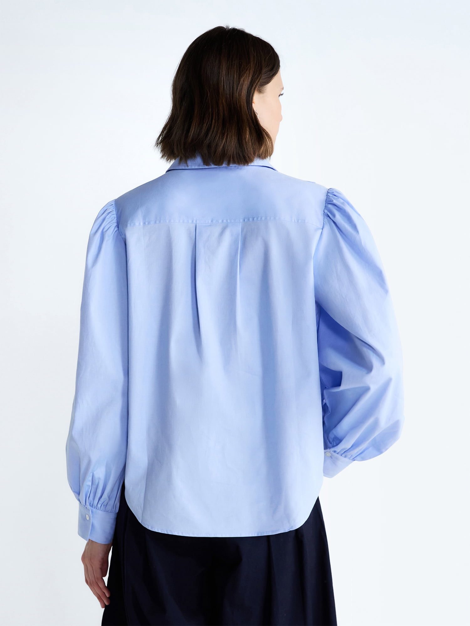 Free Assembly Women's and Women's Plus 3D Floral Cotton Shirt with Long Sleeves, Size XS-4X
