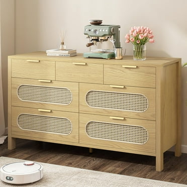 Uforic 7-Drawer Horizontal Wood Dresser, Chest of Drawers Storage Cabinet, Natural