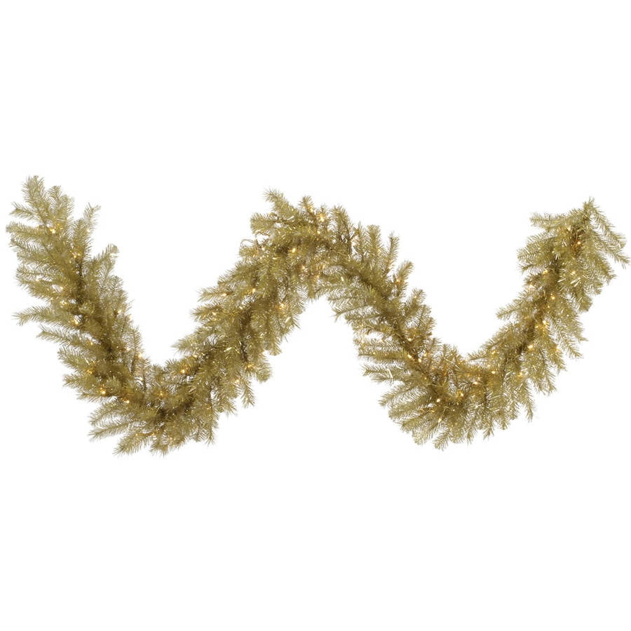 Vickerman 9' x 14" Gold/Silver Tinsel Garland 100Clear