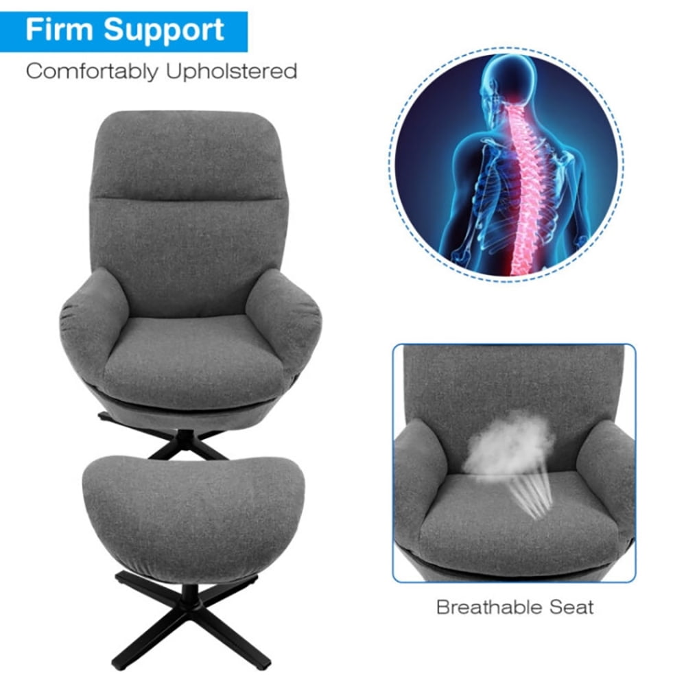 Finihen Leather Soft Upholstered Recliner with Ottoman Footrest, 360° Swivel Leather Lounge Chair with Ottoman and Thick Footstool, for Living Room, Bedroom, Gray Finihen Leather Soft Upholstered Recliner with Ottoman Footrest, 360° Swivel Leather Lounge Chair with Ottoman and Thick Footstool, for Living Room, Bedroom, Gray