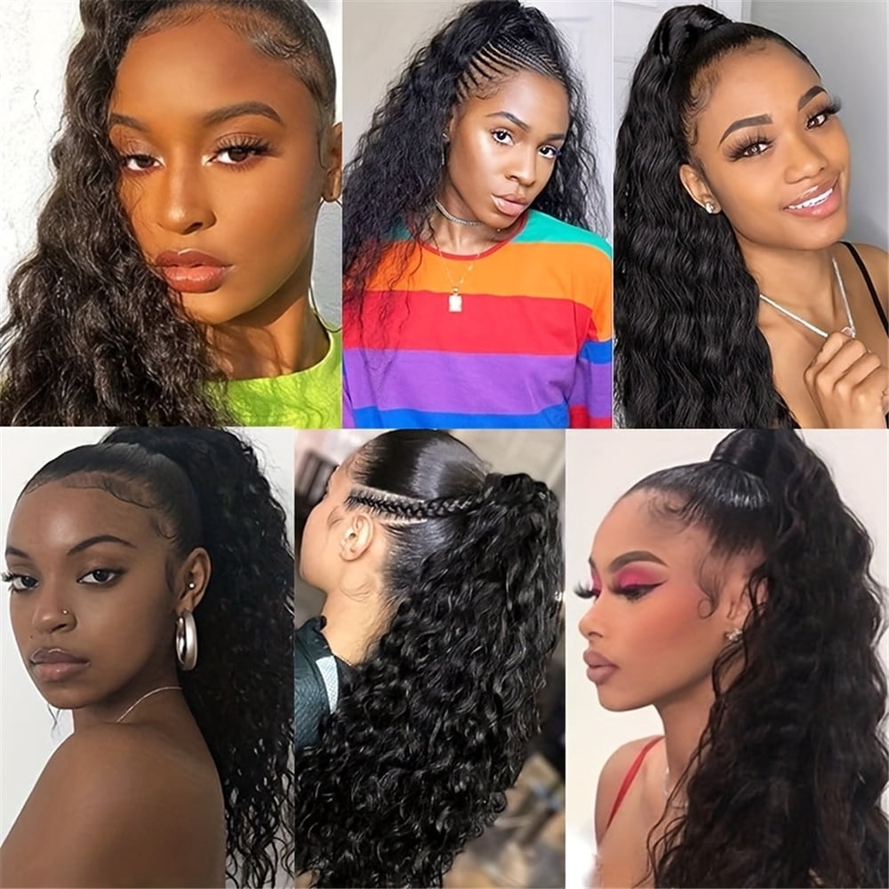 Indian Remy Hair Water Wave Ponytail Hairpiece 8-28 Inch Human Hair Drawstring Ponytail Clip in Hair Extensions