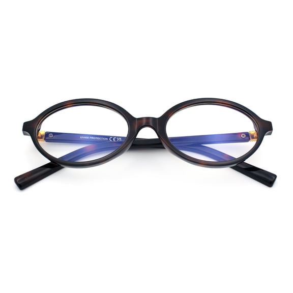 Womens Classy Round Oval Plastic Blue Light Filtering Computer Glasses Tortoise