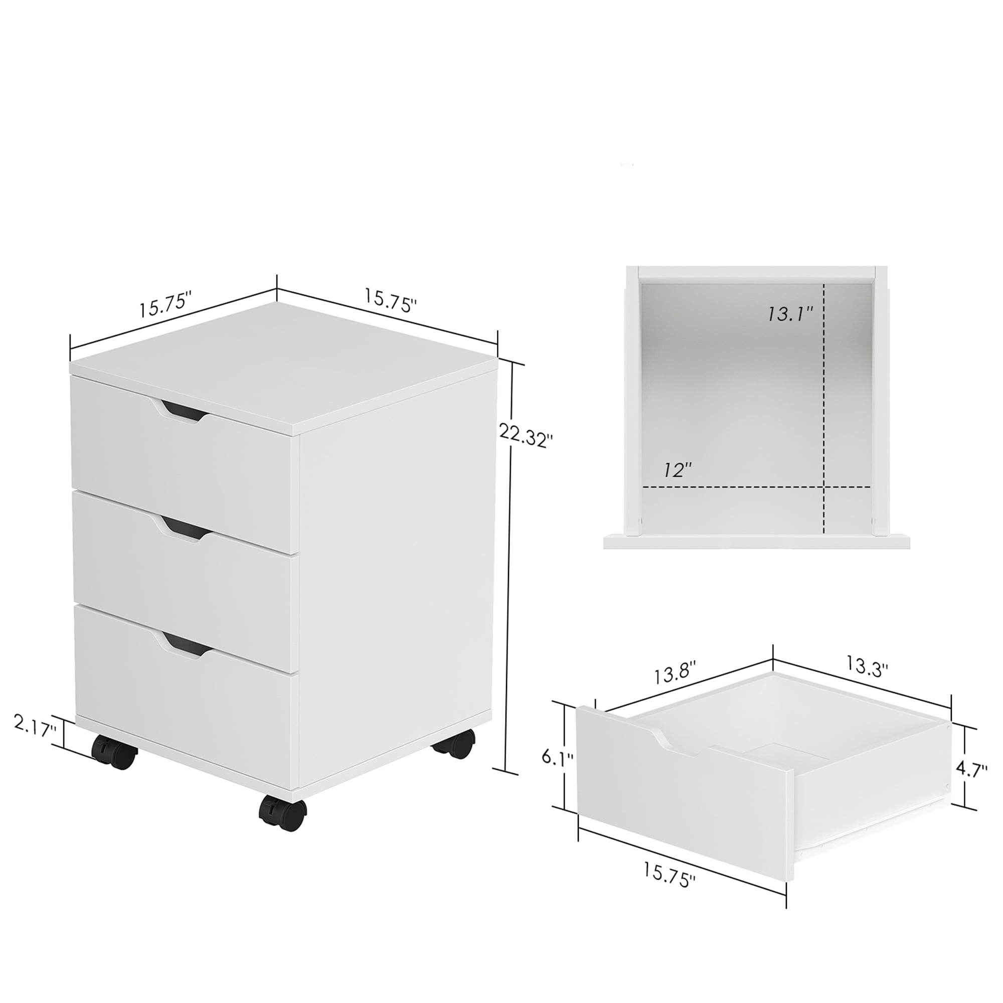 MAYEERTY 16*22"White 3-Drawer Vertical Wood File Cabinet with Casters for Home Office, Fully Assembled