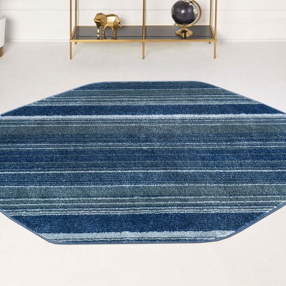 Unique Loom Gemstone Collection Area Rug - Topaz (4' 1" Octagon Blue/Navy Blue)