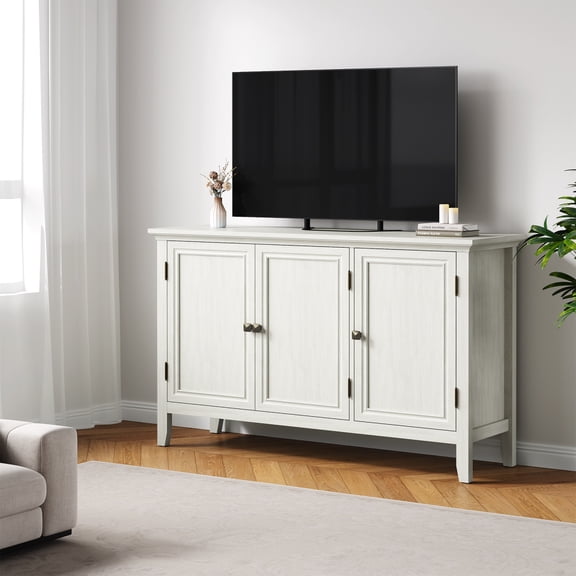 Buffet Cabinet with Doors and Adjustable Shelves, Bohemian Sideboard, Wood Credenza Cabinet Organizer for Bedroom, Living Room, Dining Room, Hallway, Grayish-White