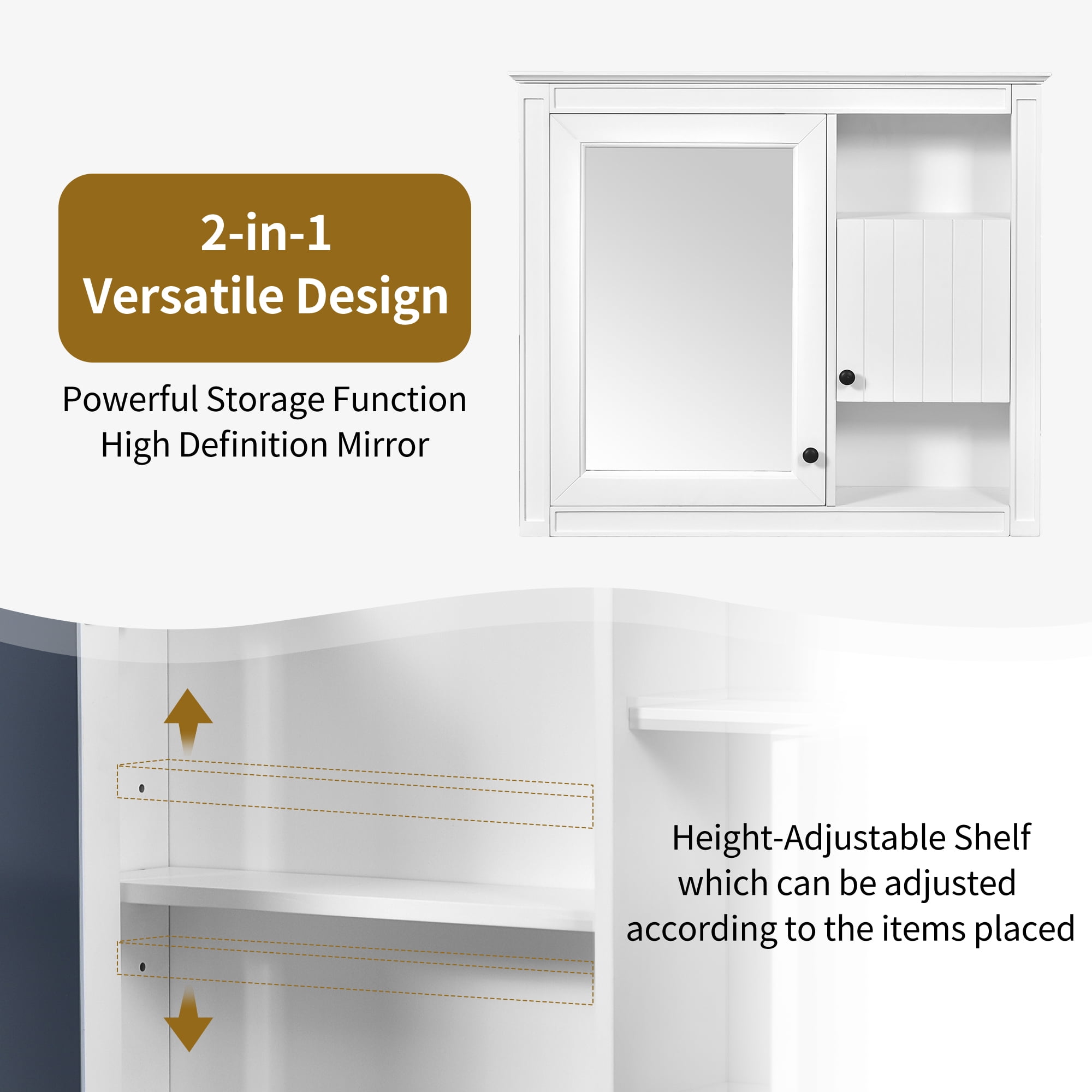 MAYEERTY 32'' White Bathroom Wall Cabinet with Mirror, Wall Mounted Medicine Cabinet – 3 Shelves, Over Toilet Storage