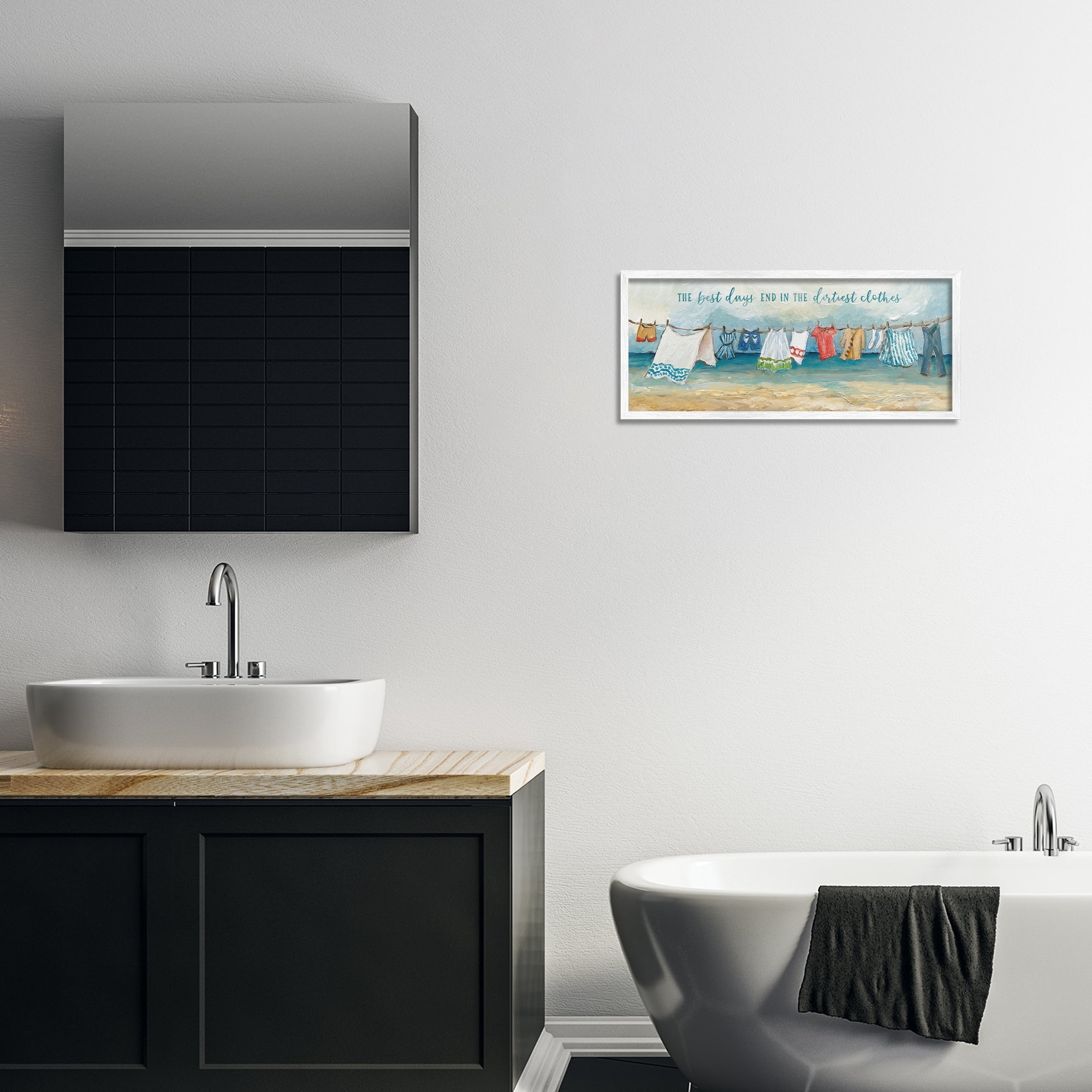 Stupell Industries Clothesline By The Sea White Framed Giclee Art, design by Charlene Olson