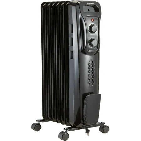 Portable Oil Radiator Heater for Indoor Use, 3 Heat Settings, Over-Heat Protection, ETL-certified Safety, 7 Oil-Filled Steel Fins, 1500W, 11"D x 14.8"W x 25.2"H, Black