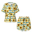 thumbnail image 4 of Lsque White Blue Striped Sunflower Women's Short-Sleeved Pajama Set - 2 Piece Soft and Lightweight Sleepwear Set-3X-Large, 4 of 9